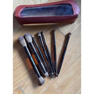 Maange 7 Pieces Brown Double-ended Make up Brushes Set With Bag